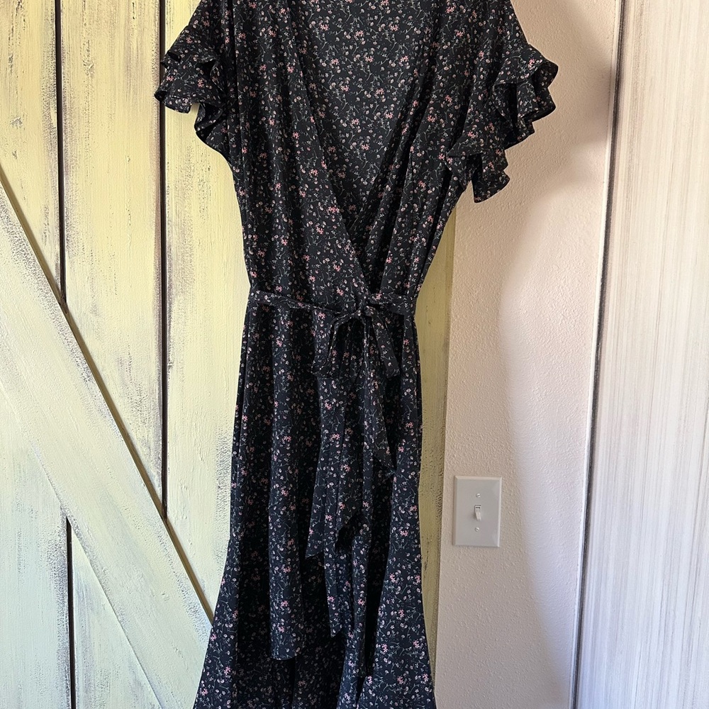 Floral Black Wrap Dress